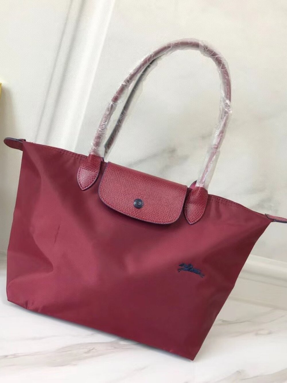 NWT Longchamp 70th Club Medium Handbag Burgundy Canvas Shoulder Tote M